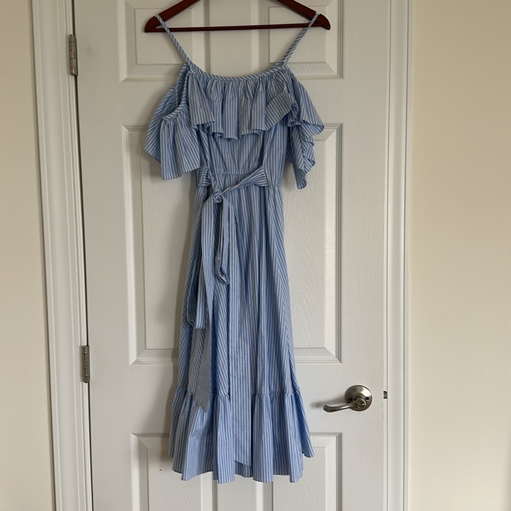 Blue Striped Ruffle Dress - Picture 6 of 6